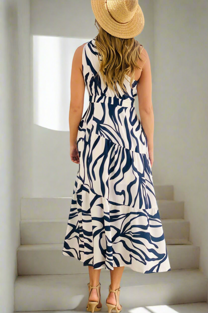 Sephora Midi Dress in Navy and and Winter  white  Tiger Print