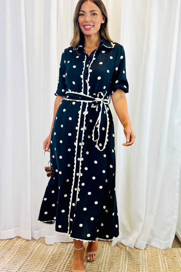 Shyla Black and Off White Polka Dot Dress