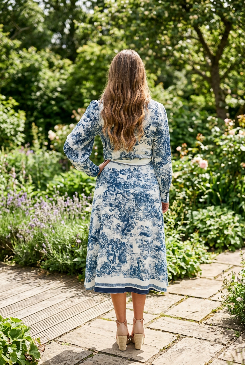 April Print Midi Dress long sleeve