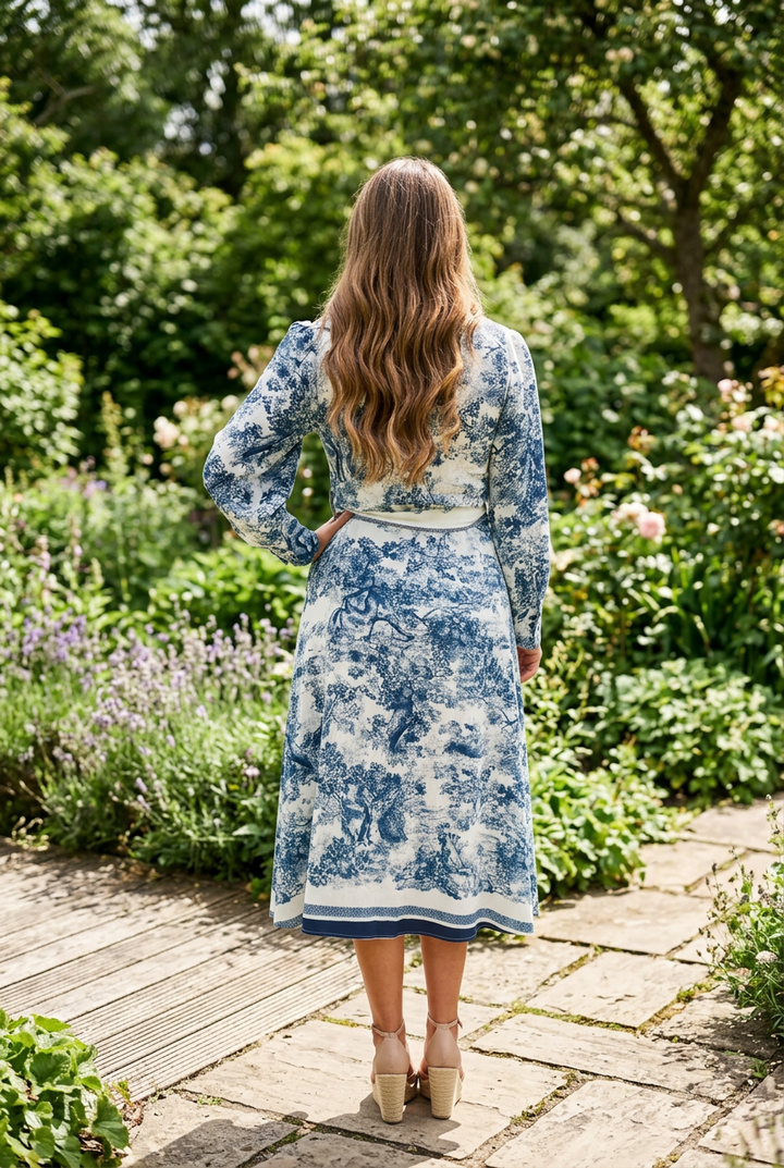 April Print Midi Dress long sleeve