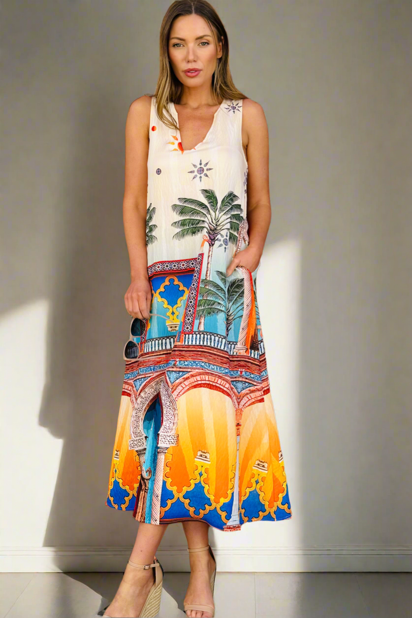 Lana Maxi Dress in Moroccan Print