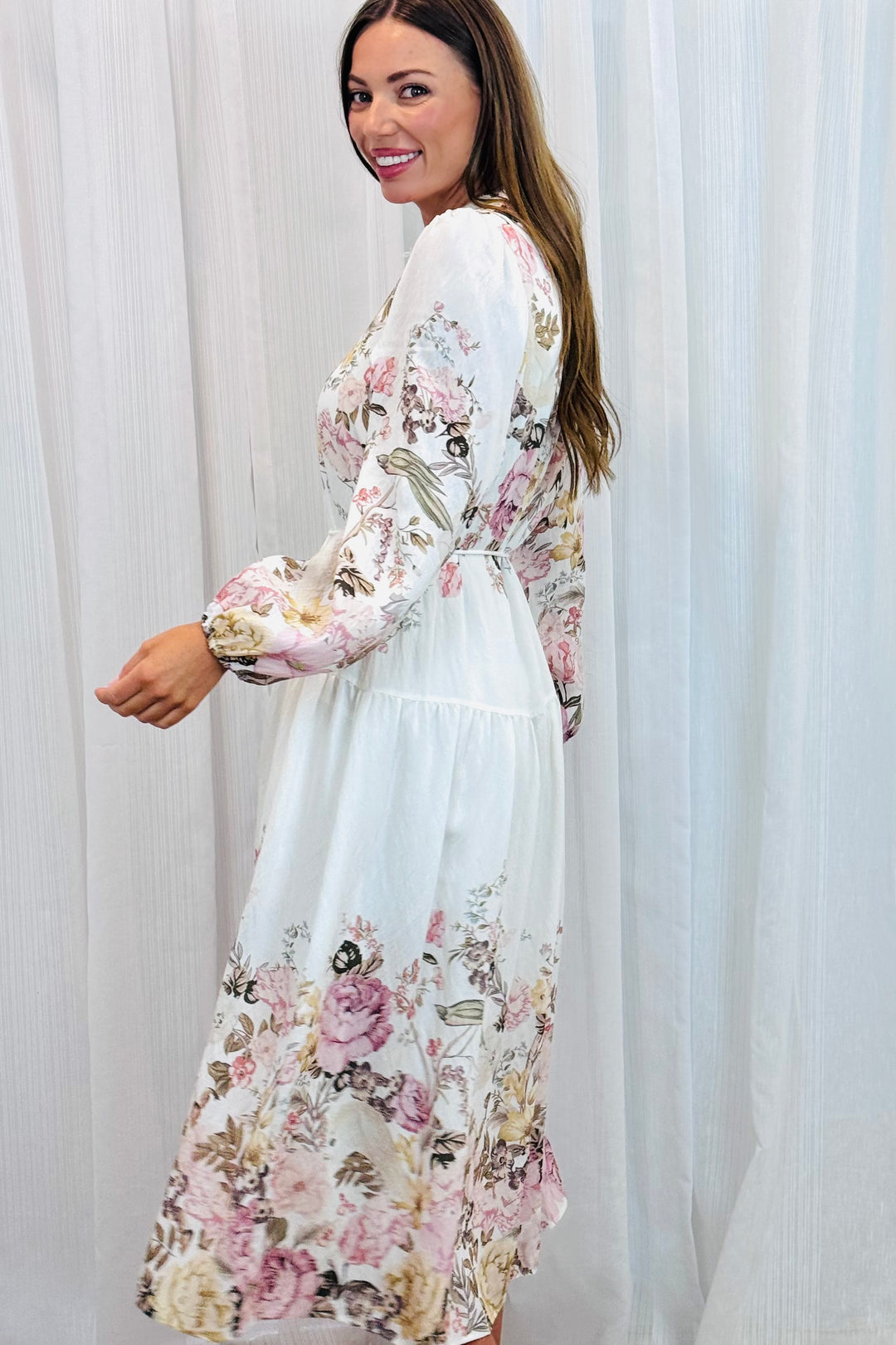 Juliet Off White Floral Multi Print Dress