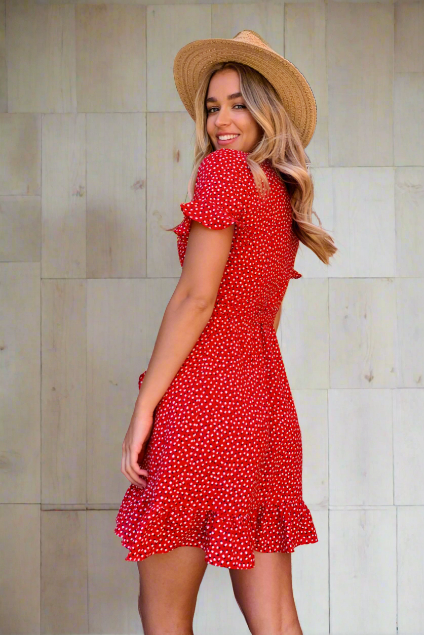 Brandi Wrap Dress In Red Heart Print