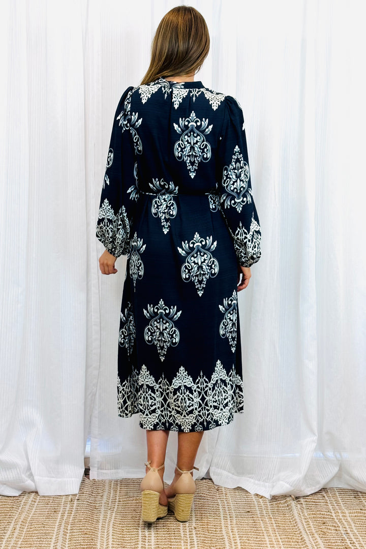 Mina Black Multi Print Dress With Off White Print