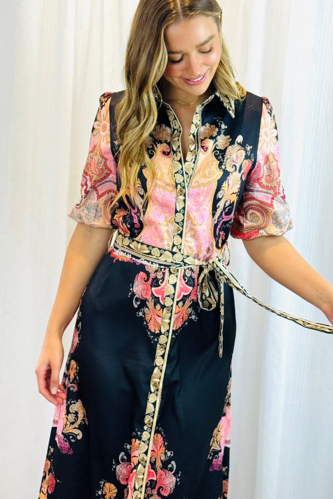 Portia Shirt Dress in Black Multi Print