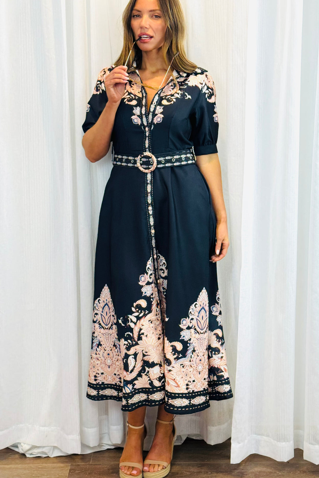 Georgia Black Maxi Dress With Embroidered Print