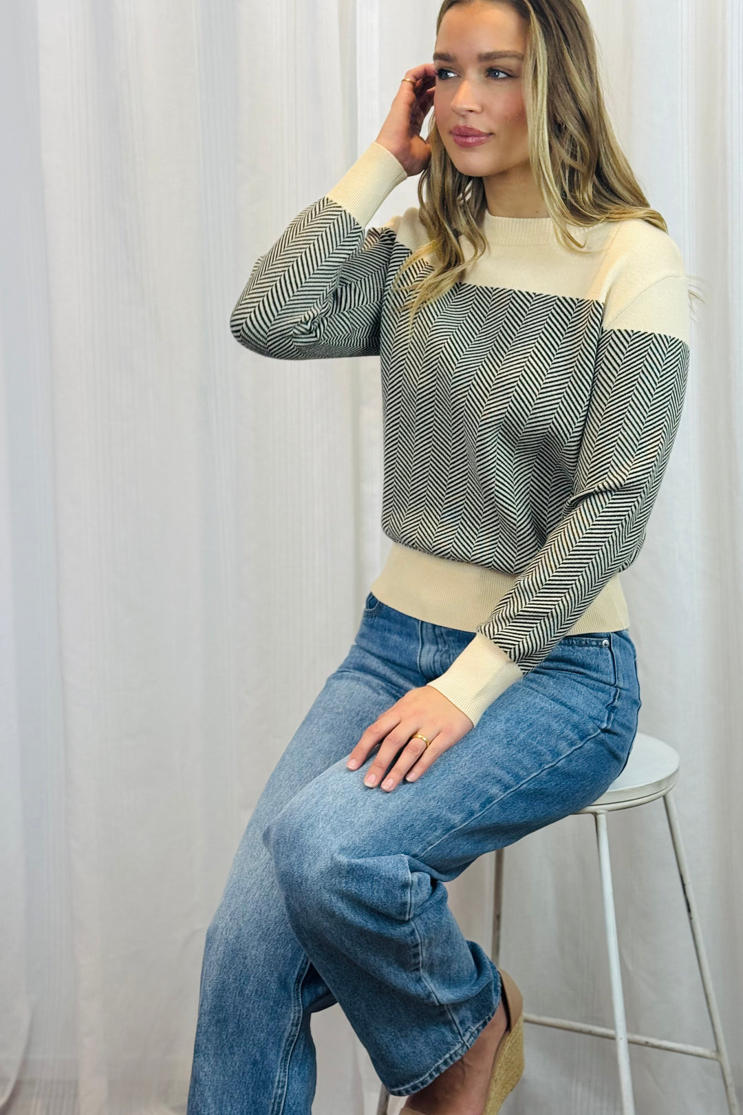 Jessie Knit Top in Cream and Black