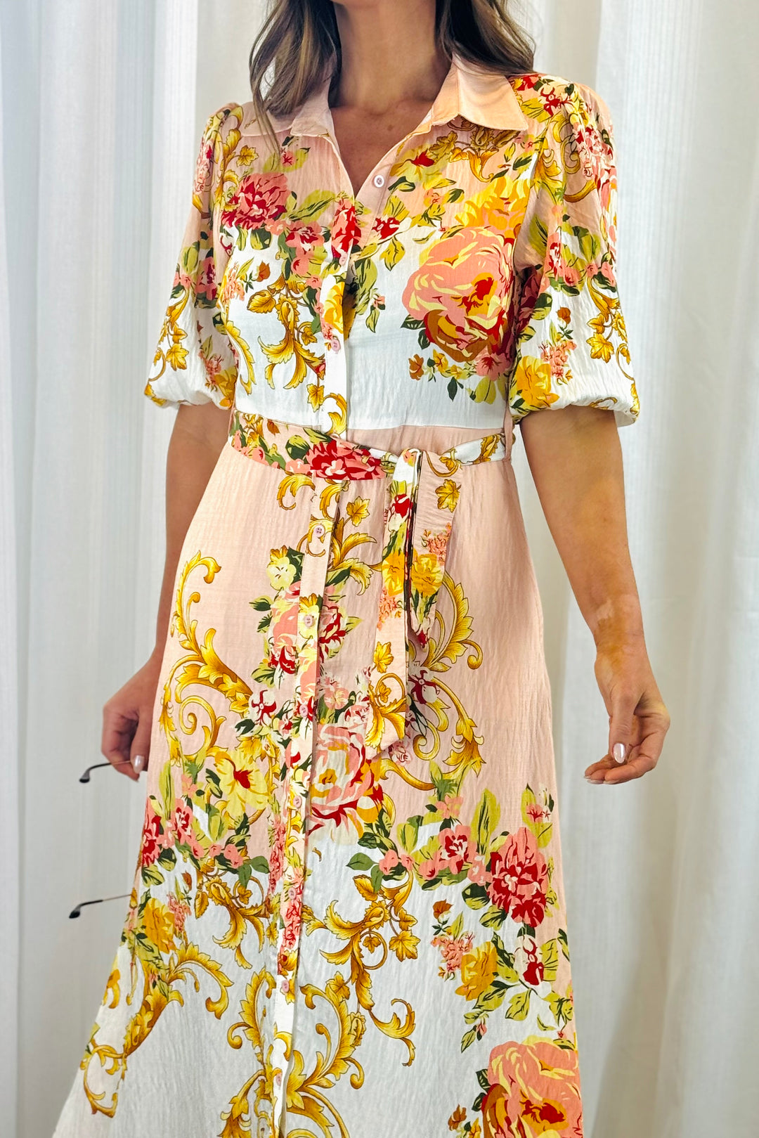 Leila Multi Print Dress in Off White