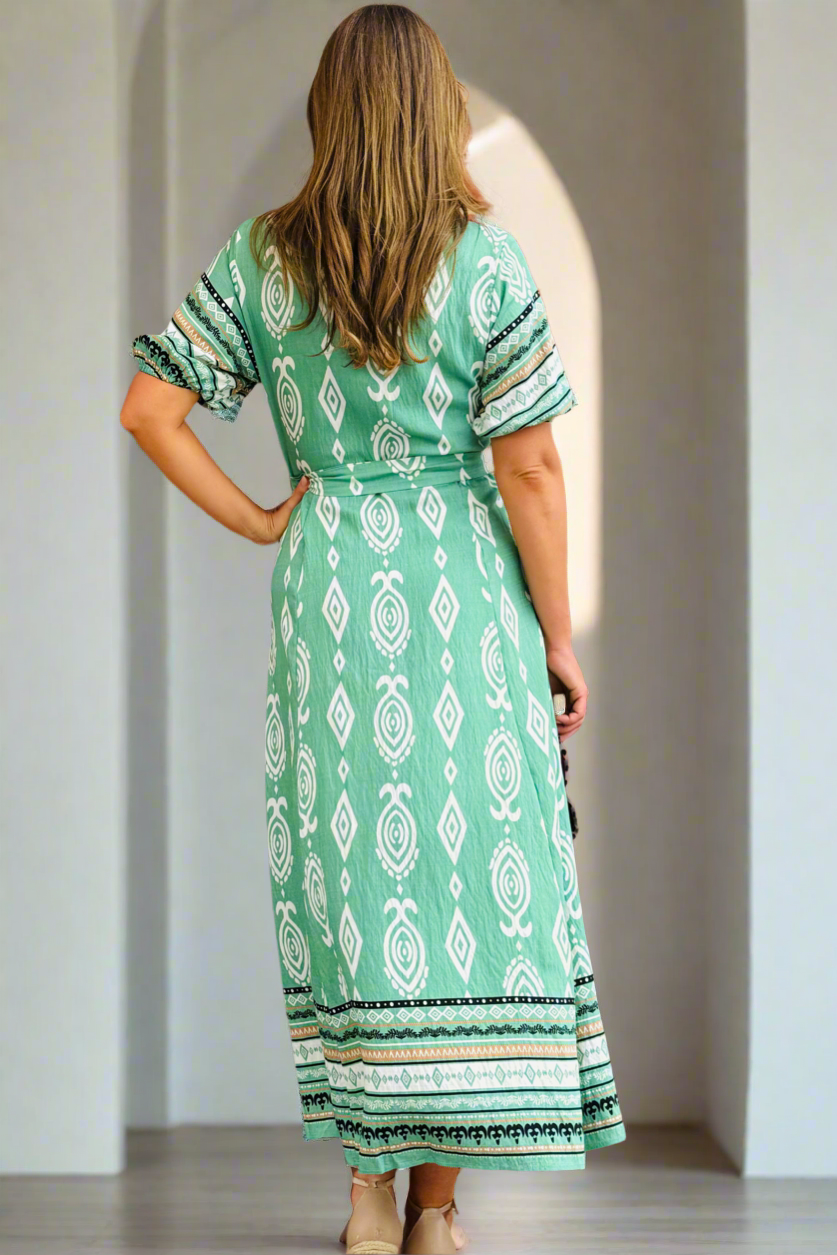 Erica Shirt Dress in Green  Batik Print