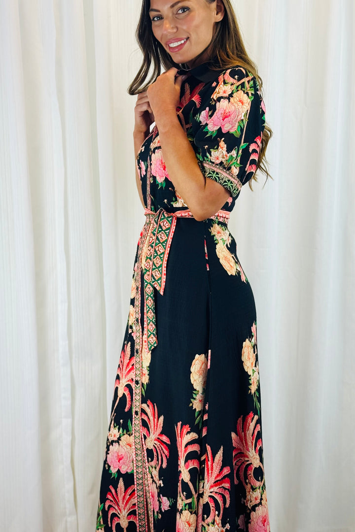 Maddison Shirt Dress in Black Multi Print