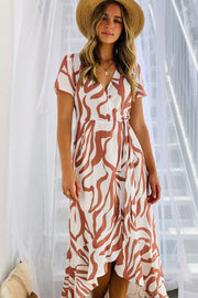 Oceane Wrap MAXI Dress in Tan and White Tiger Print