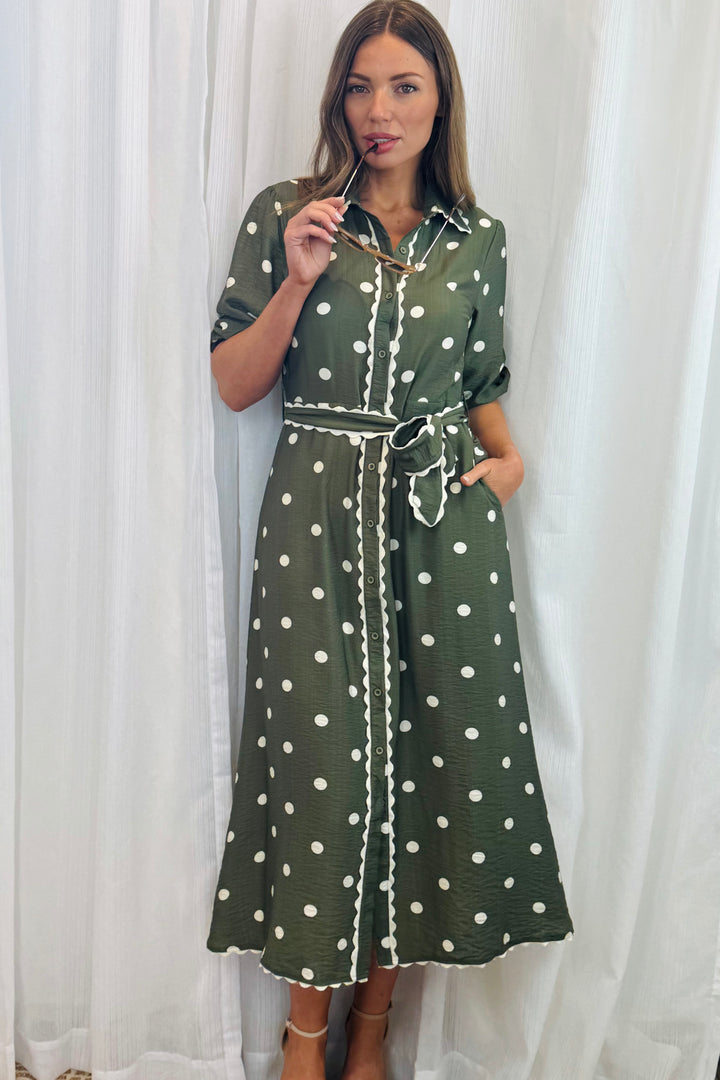 Shyla Polka Dot Dress in Khaki