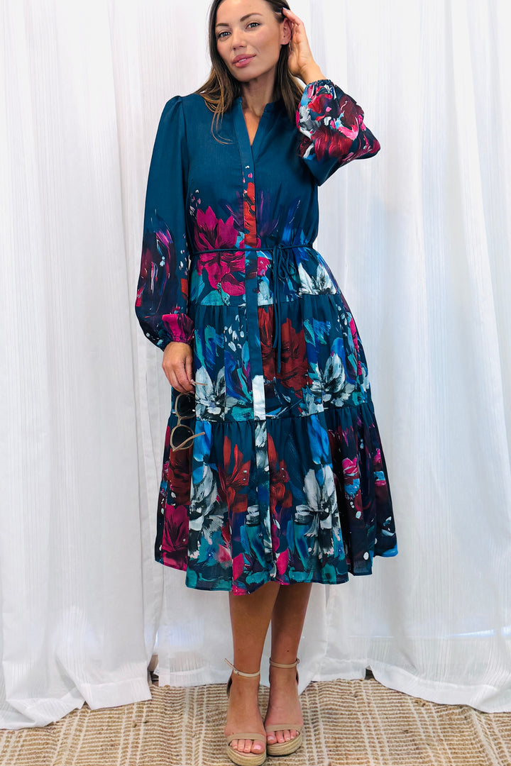 Messina Navy Multi Print Midi Dress
