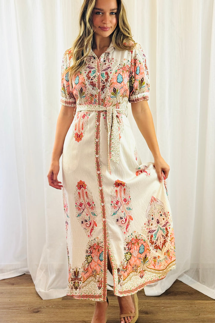 Gidget Embroidered Print Dress In Off White