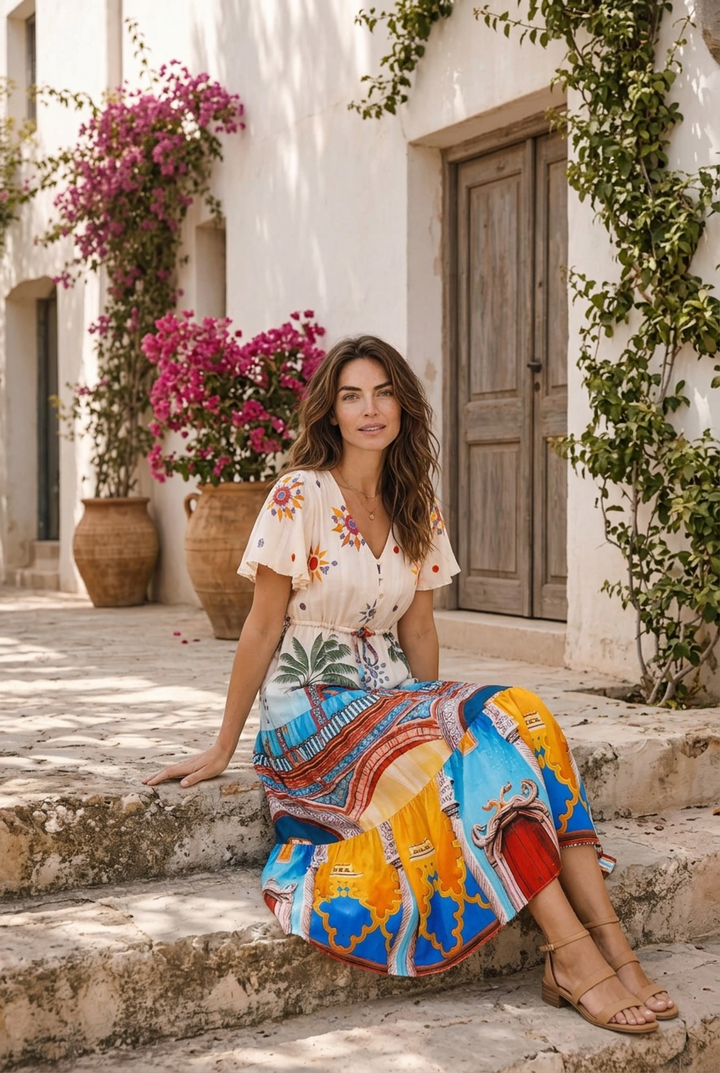 Aly Drawstring Midi in Multi Print