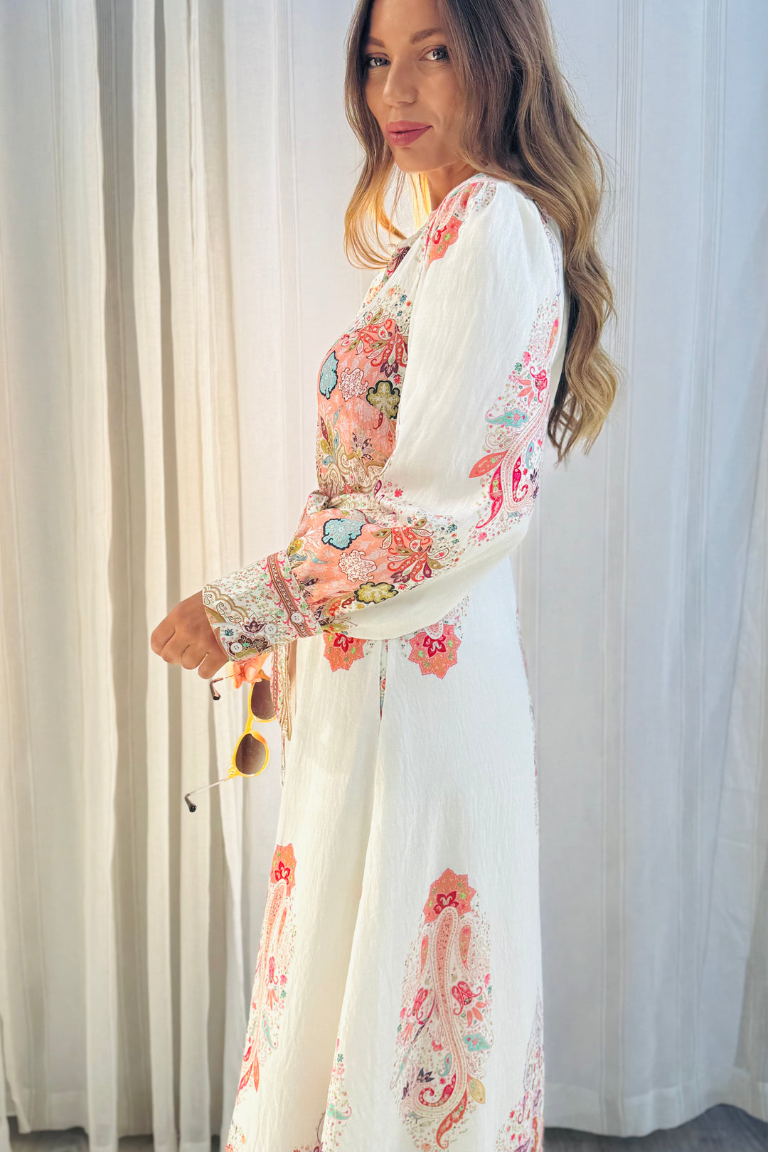 Gidget Embroidered Print Dress in Off White