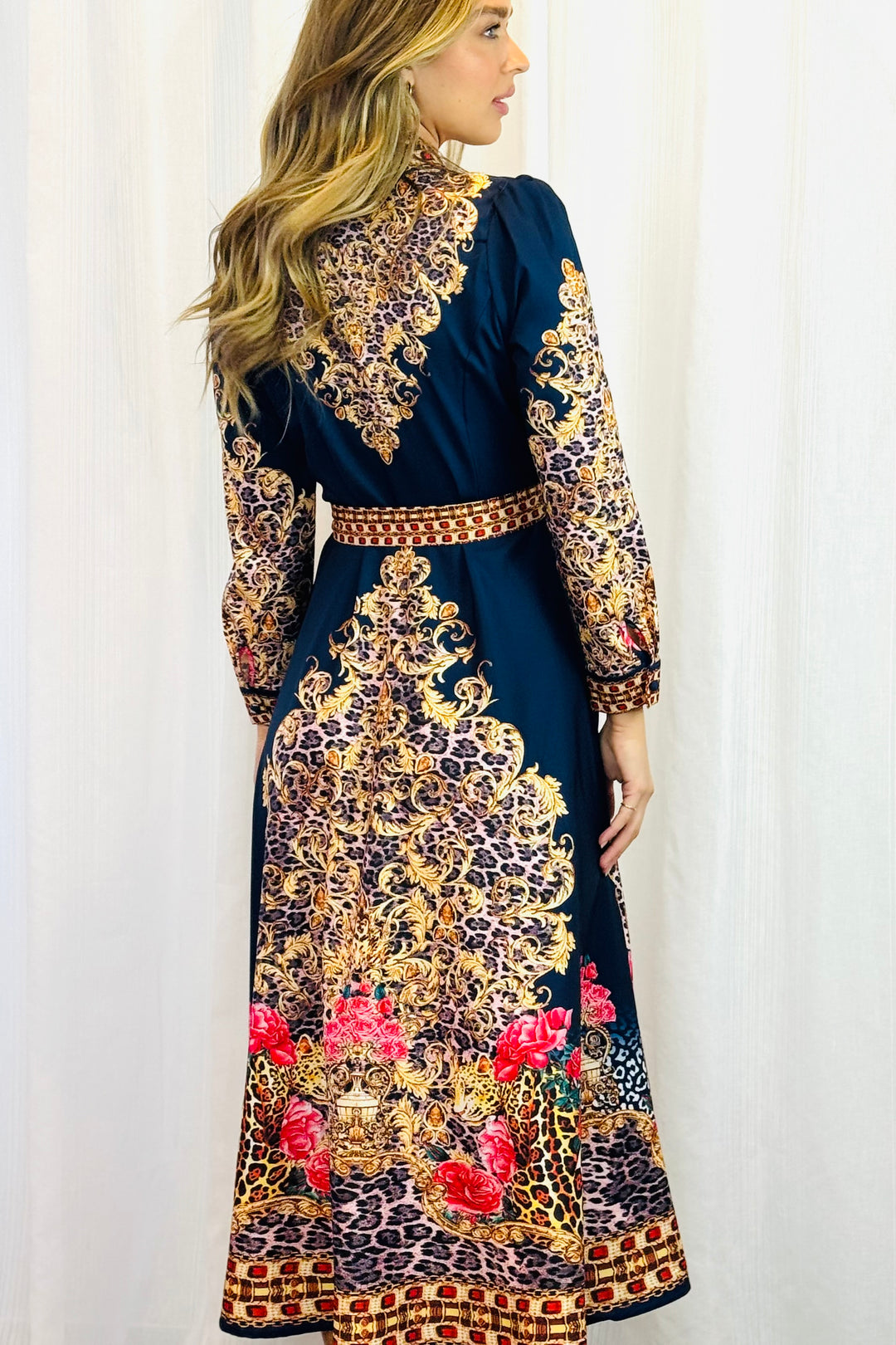 Catalina Navy Embroidered Print Maxi Dress