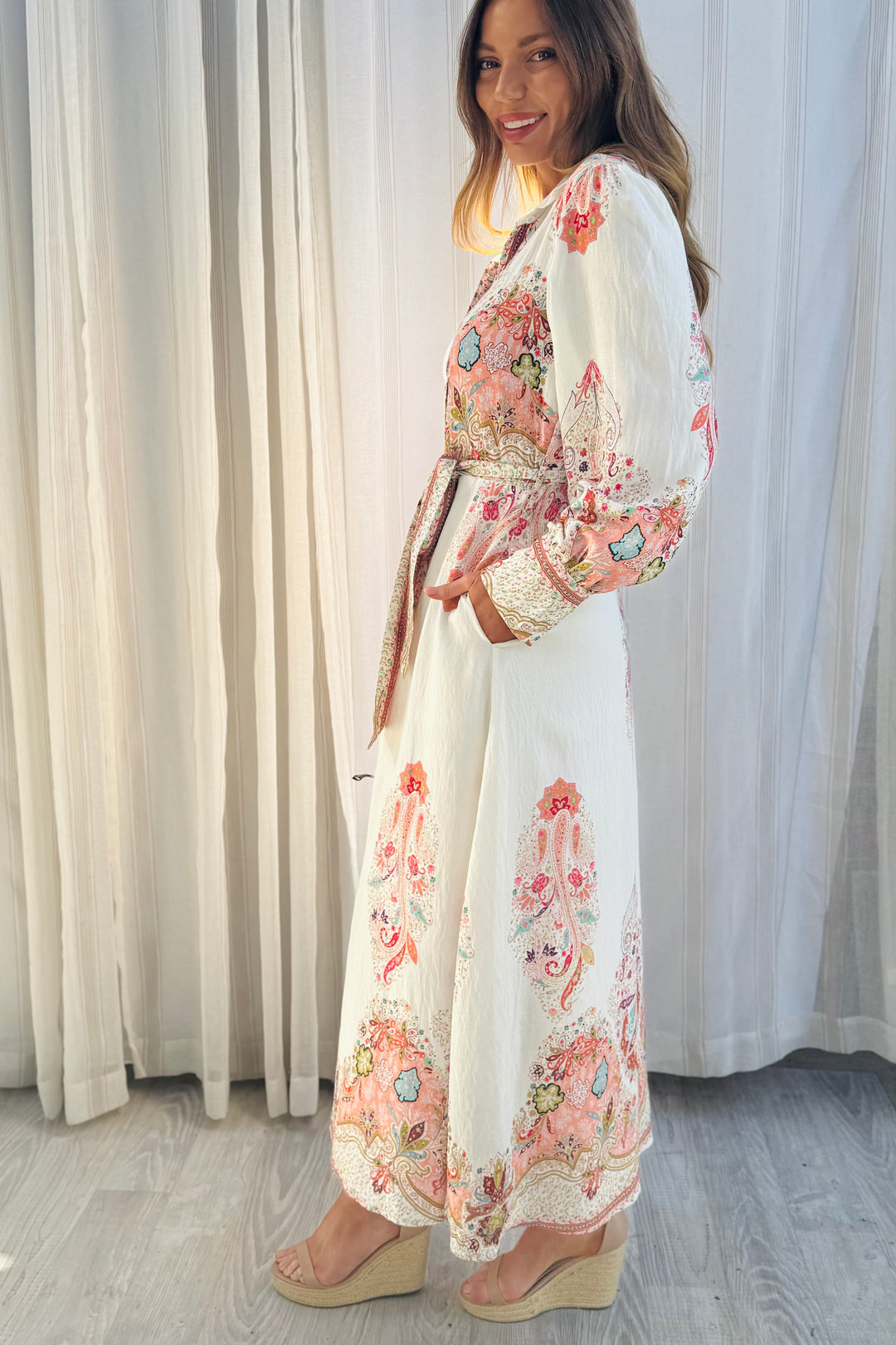 Gidget Embroidered Print Dress in Off White