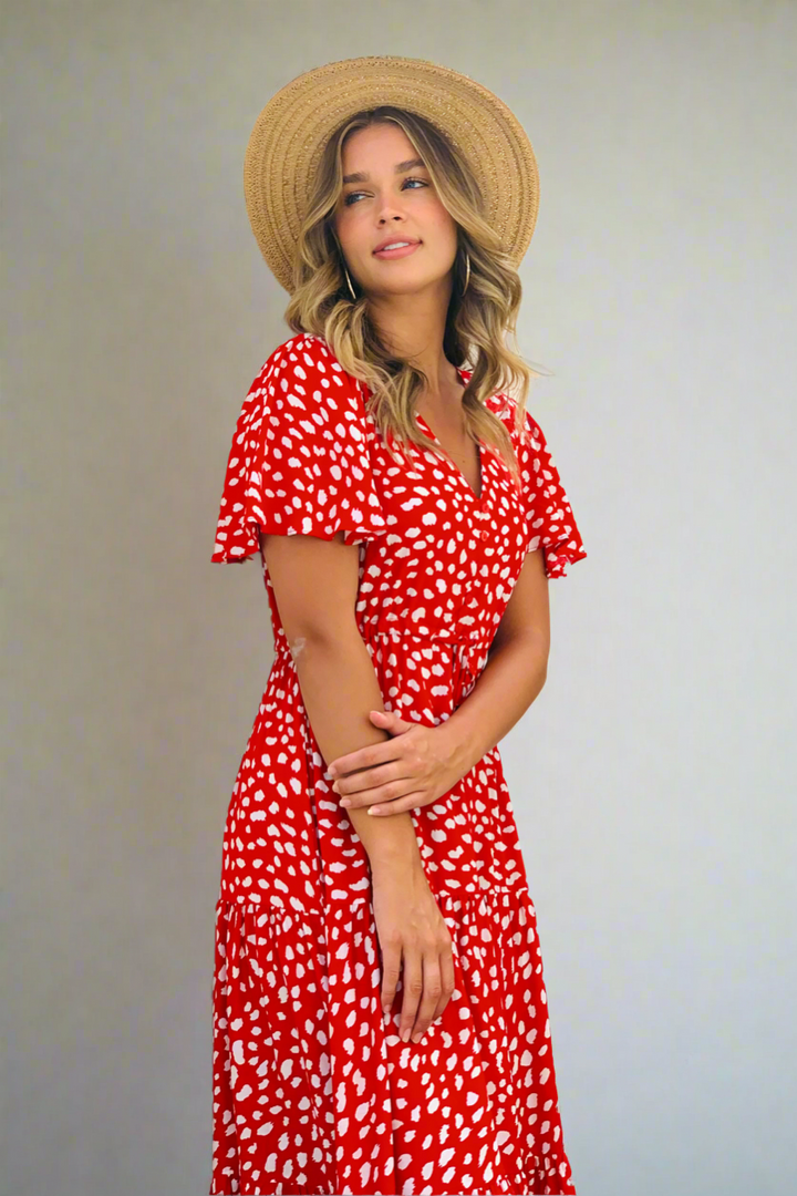 Eliza Maxi in Red And White Print