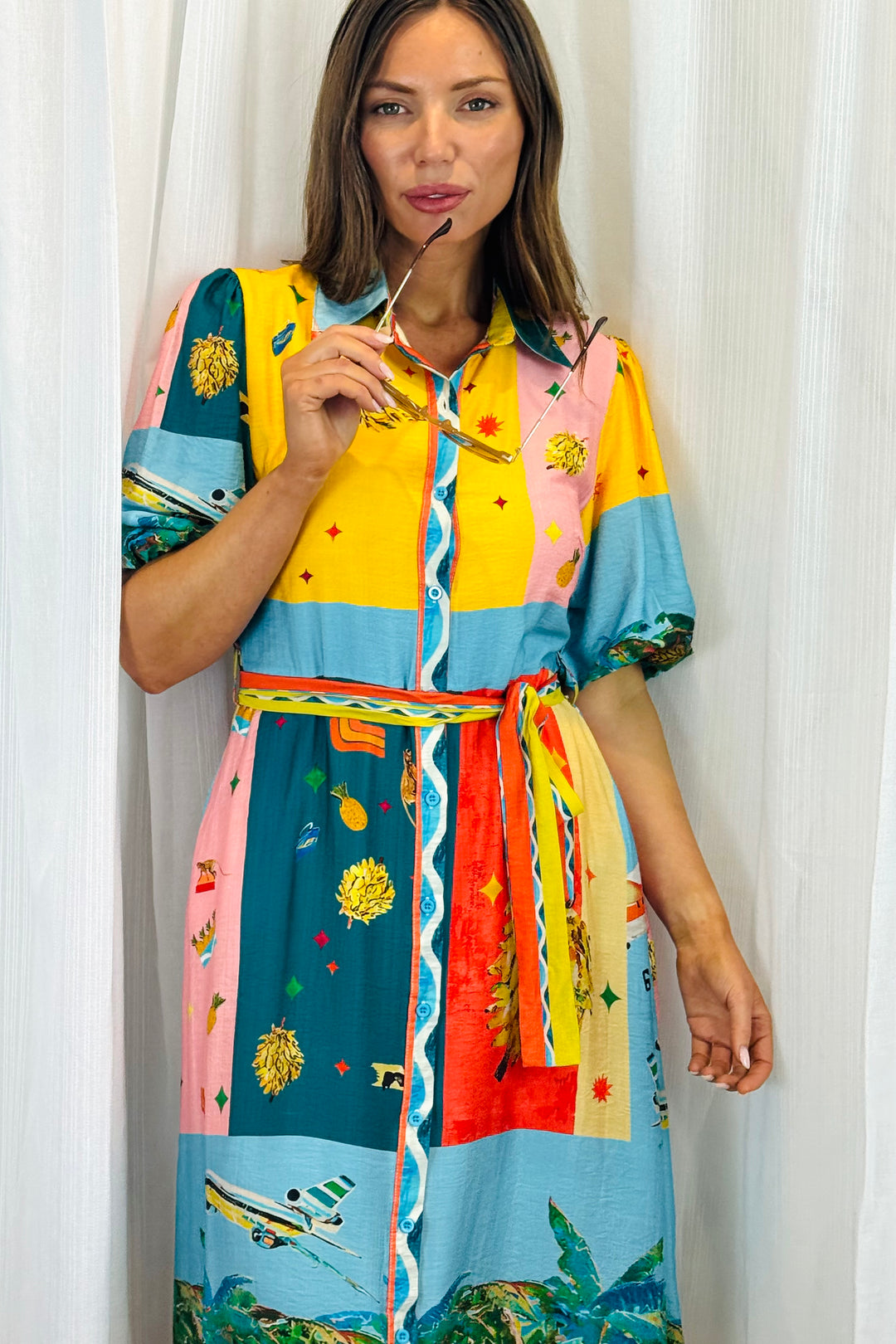 Marcella 3/4 sleeve in Multi Colour Print Dress