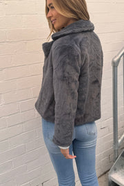 Kayla Faux Fur Jacket in Gunmetal Grey