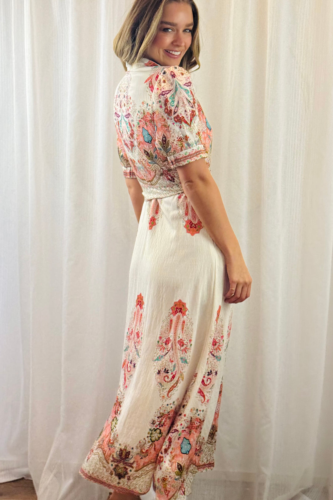 Gidget Embroidered Print Dress In Off White