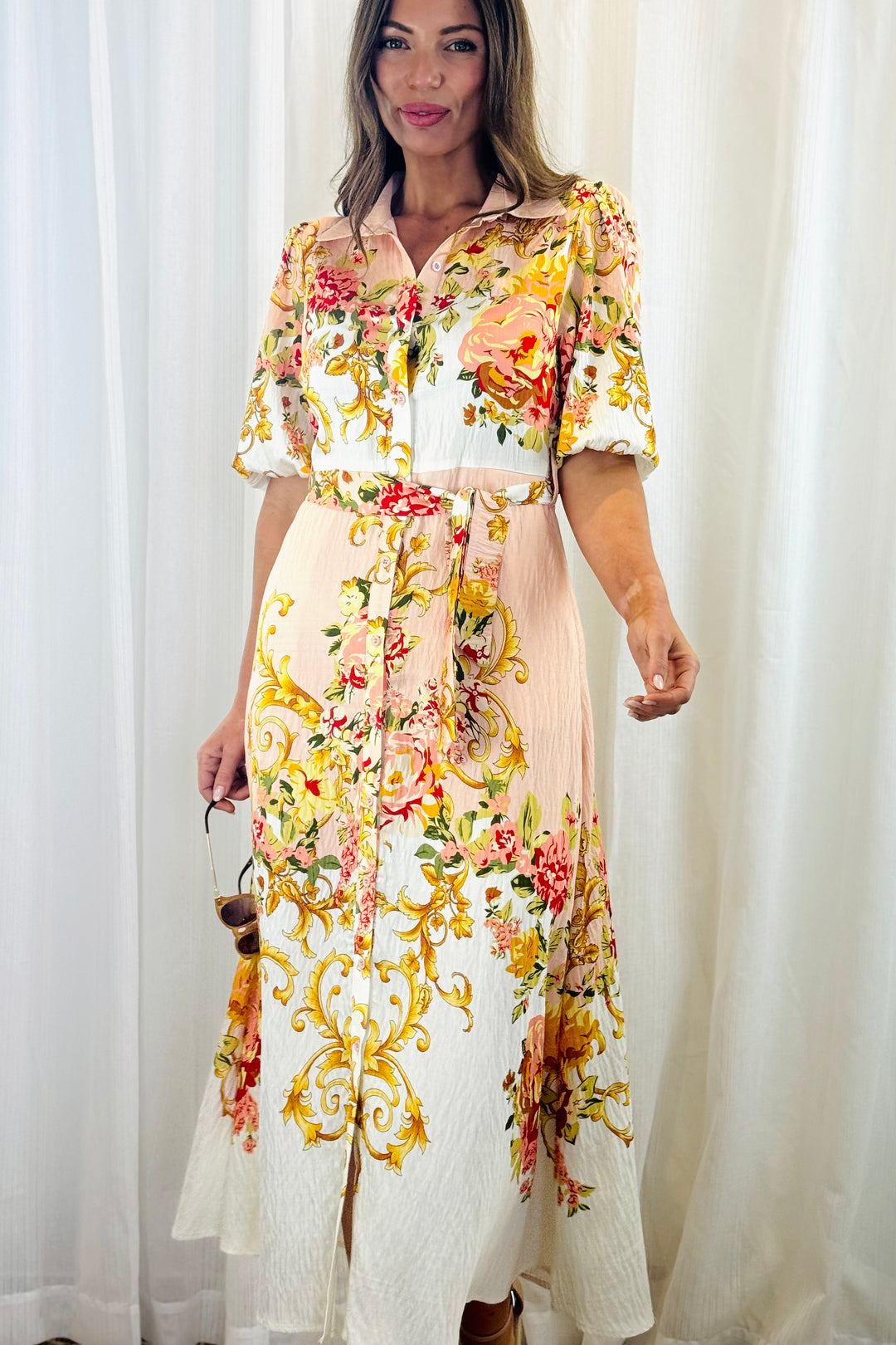 Leila Multi Print Dress in Off White