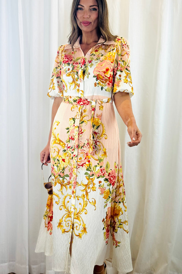 Leila Multi Print Dress in Off White