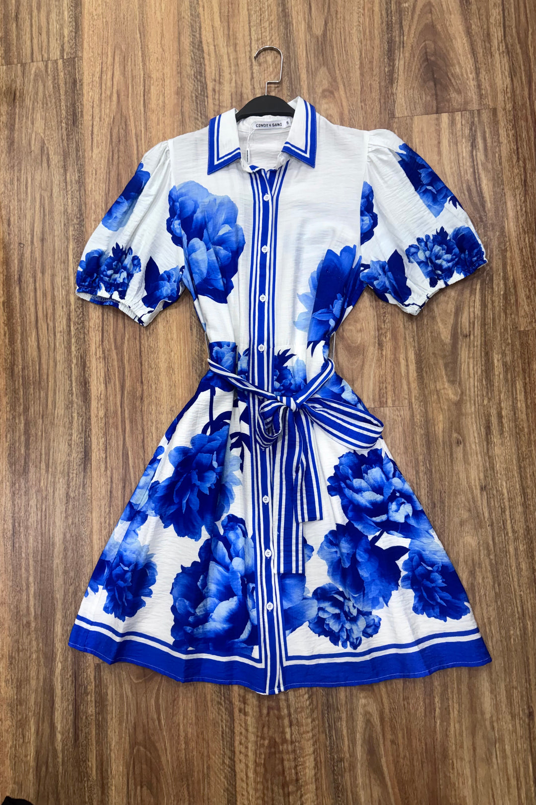 Natalia Blue and White Print Short Dress