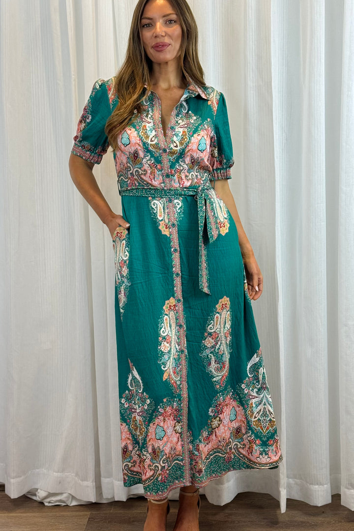 Gidget Short Sleeve Dress With Embroidered Print