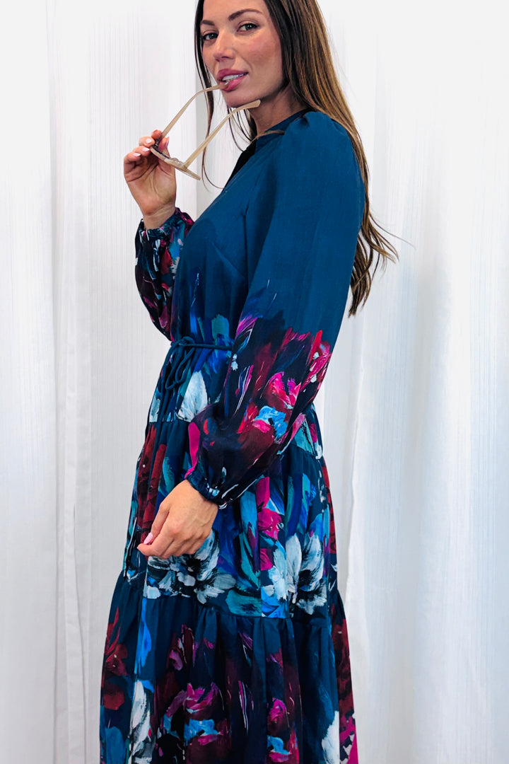 Messina Navy Multi Print Midi Dress