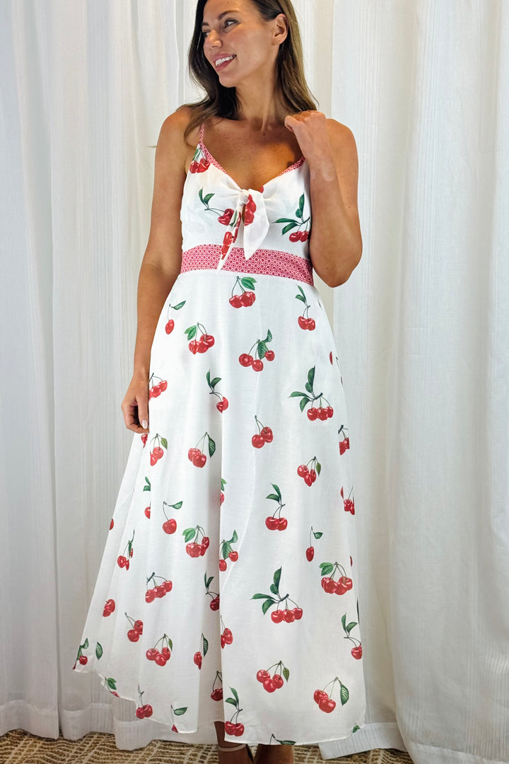 Arlie Cherry Print Dress in White
