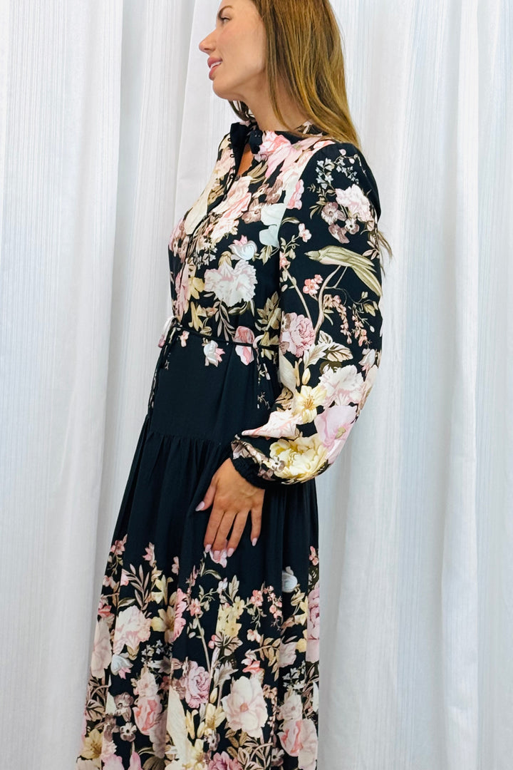 Juliet Floral Multi Print Dress in Black
