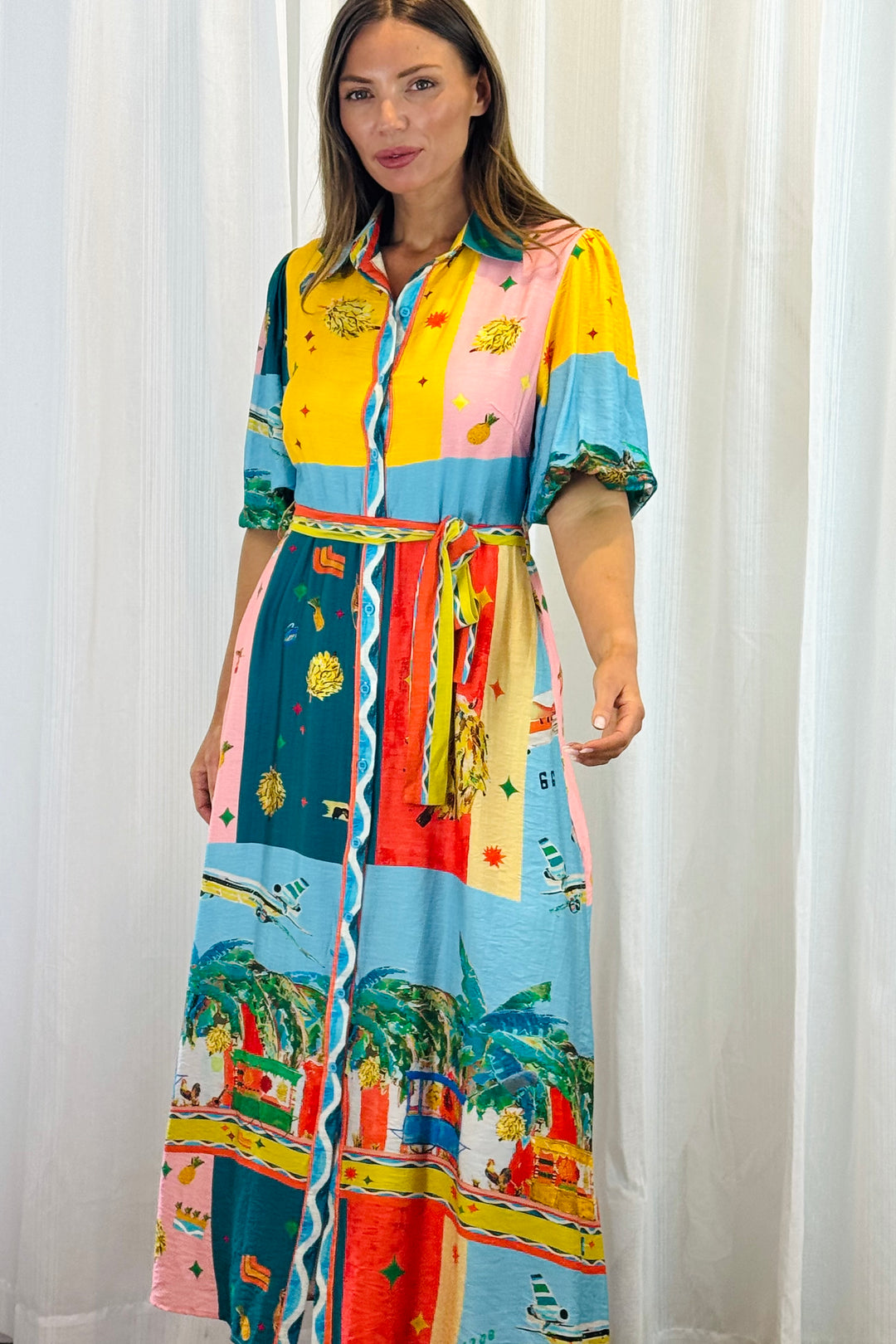 Marcella 3/4 sleeve in Multi Colour Print Dress