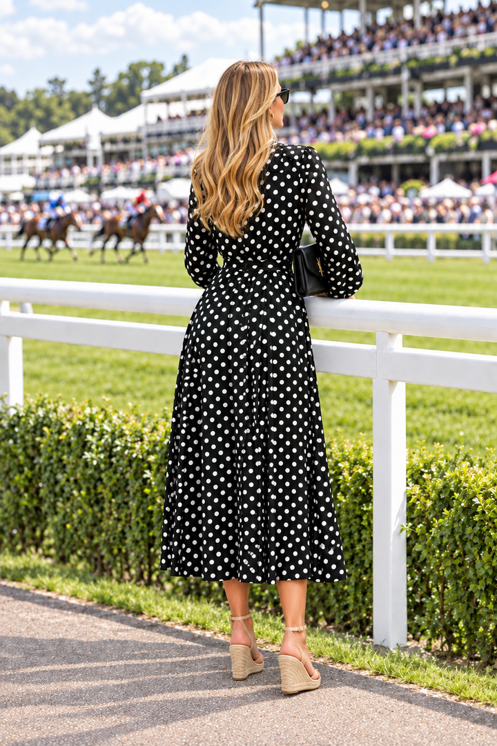 Tamika Polka Dot Dress in Black Long Sleeve