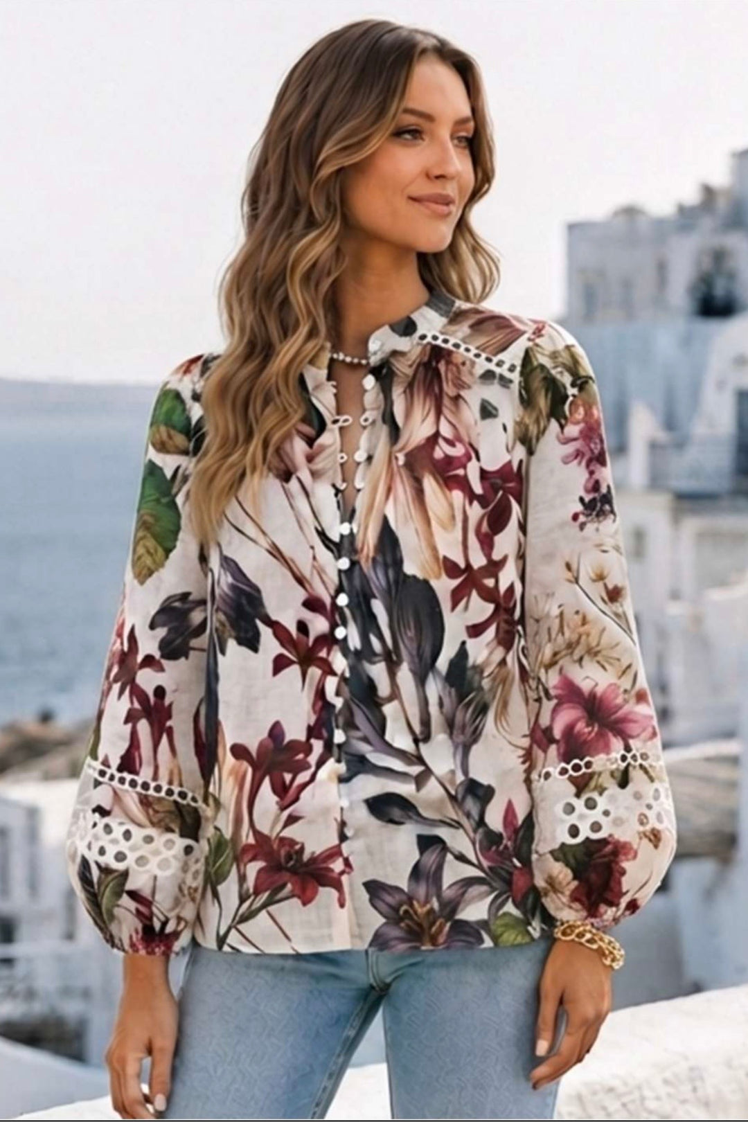Evie Floral Shirt With Lace Detail