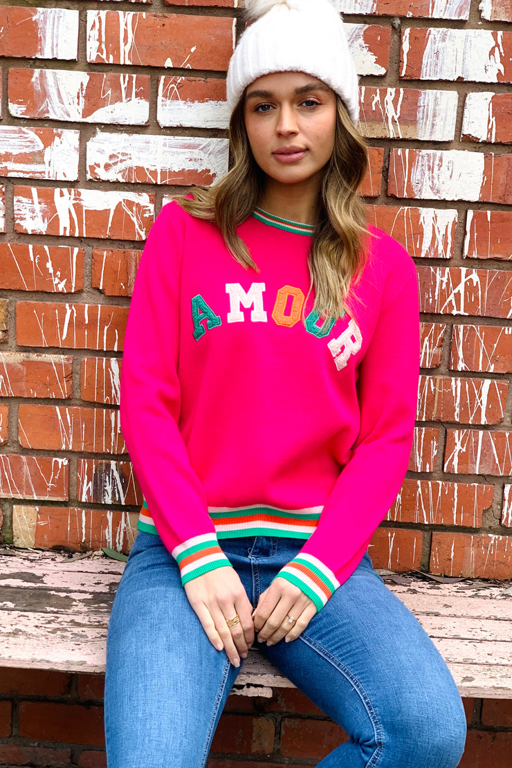 Amour Sweater  Top in Hot Pink