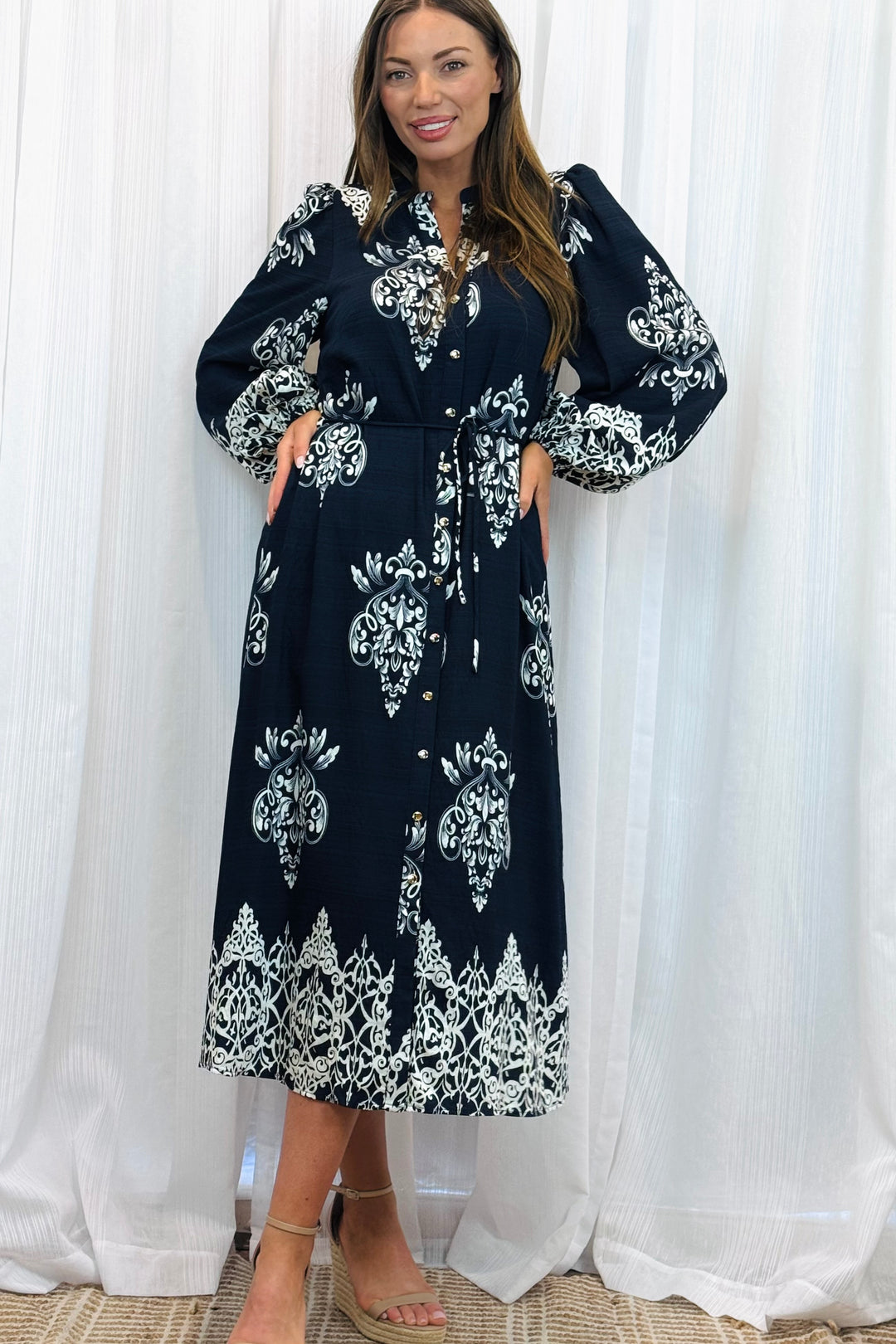 Mina Black Multi Print Dress With Off White Print