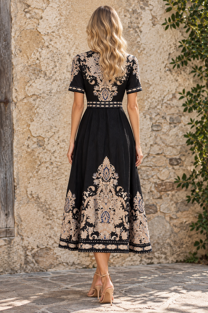 Georgia Black Maxi Dress With Embroidered Print