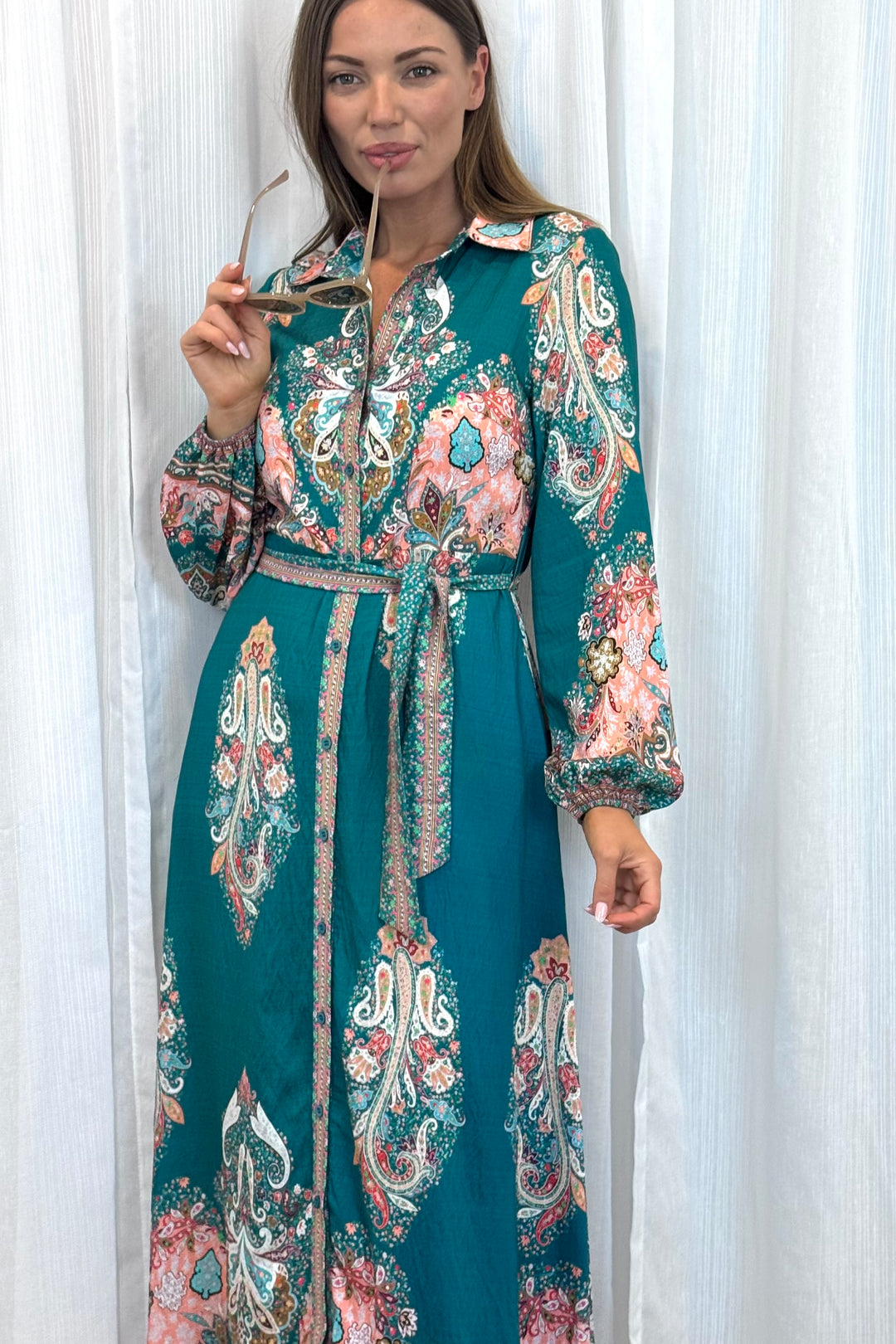 Gidget Dress  in Green Long Sleeve Print