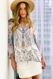 Eva Detailed Long Sleeve Top in White with Beads