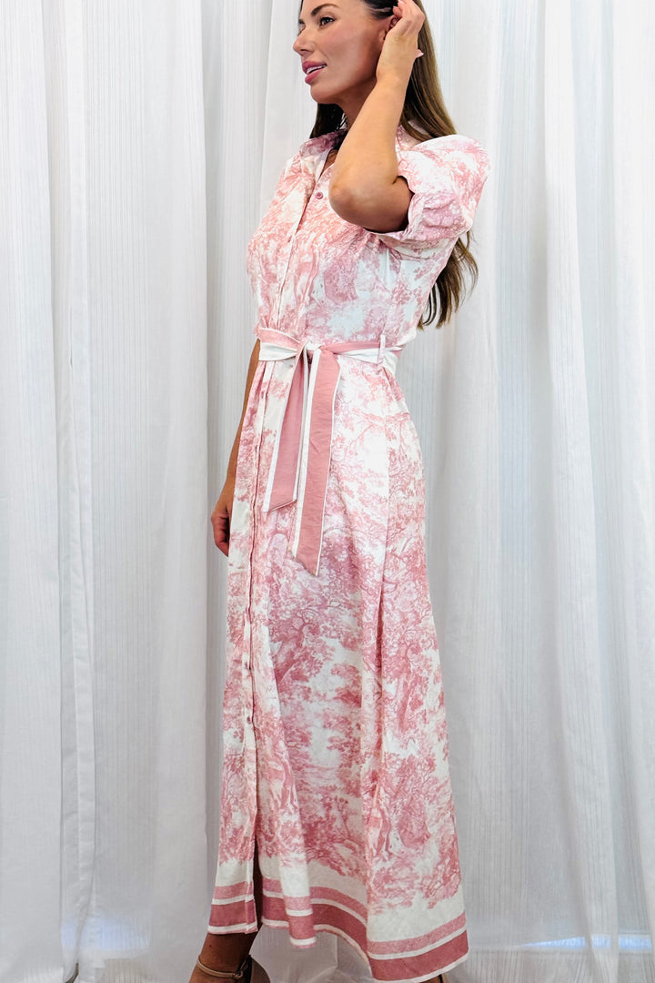 April Short Sleeve Dress in Blush Print