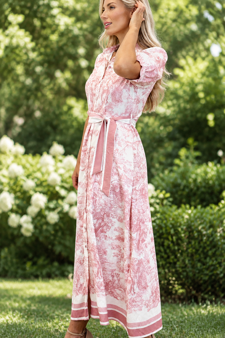 April Short Sleeve Dress in Blush Print