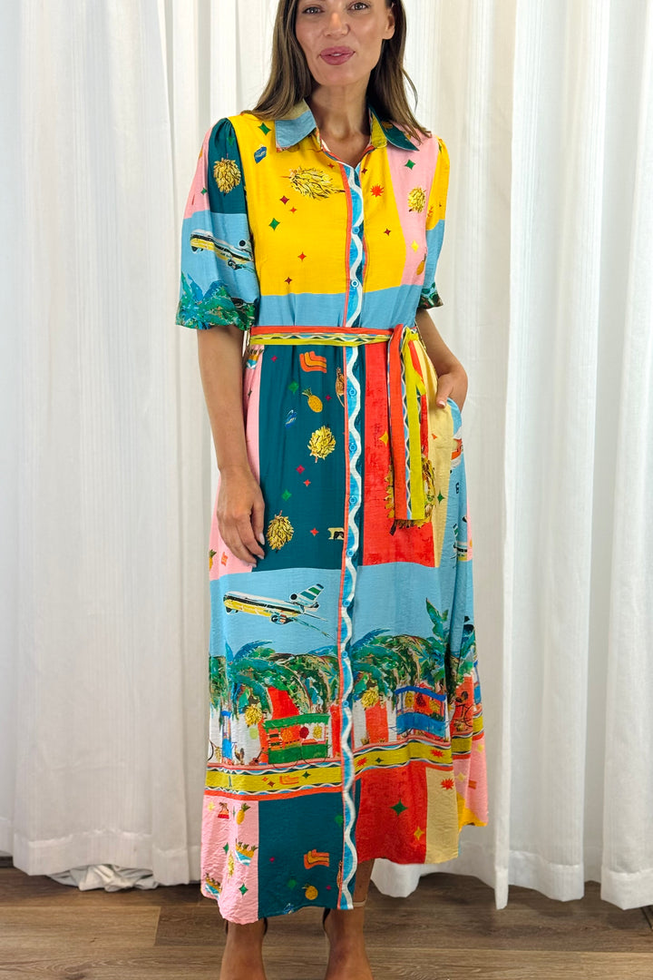 Marcella 3/4 sleeve in Multi Colour Print Dress