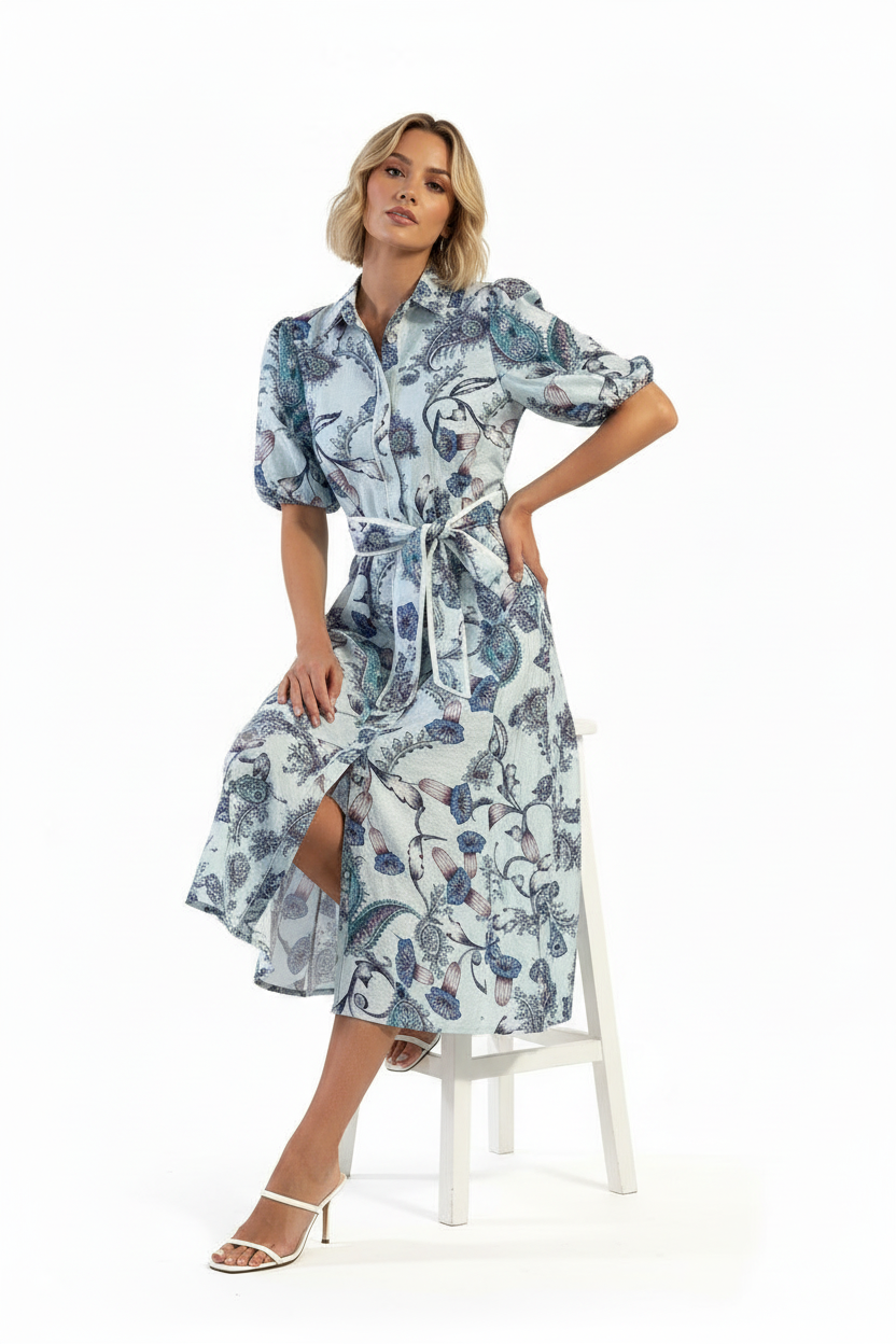 Leah Light Blue Paisley Dress