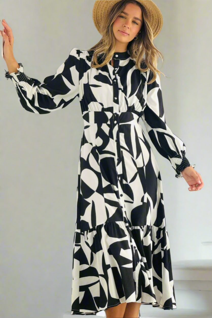 Paige Shirt Dress midi  in Black and White Print