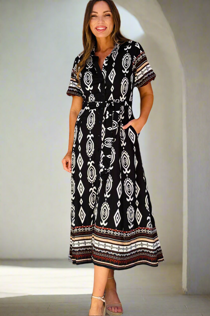 Erica Batik Print Dress in Black