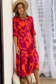 Paige Long Sleeve Maxi Dress in Orange and Purple