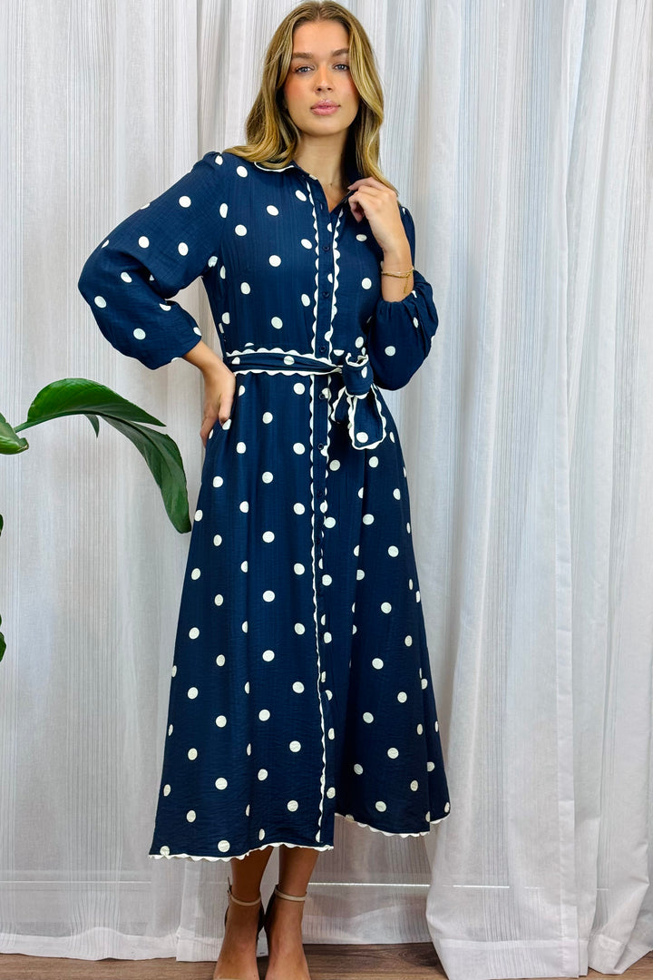 Shyla Polka Dot Long Sleeve in Navy