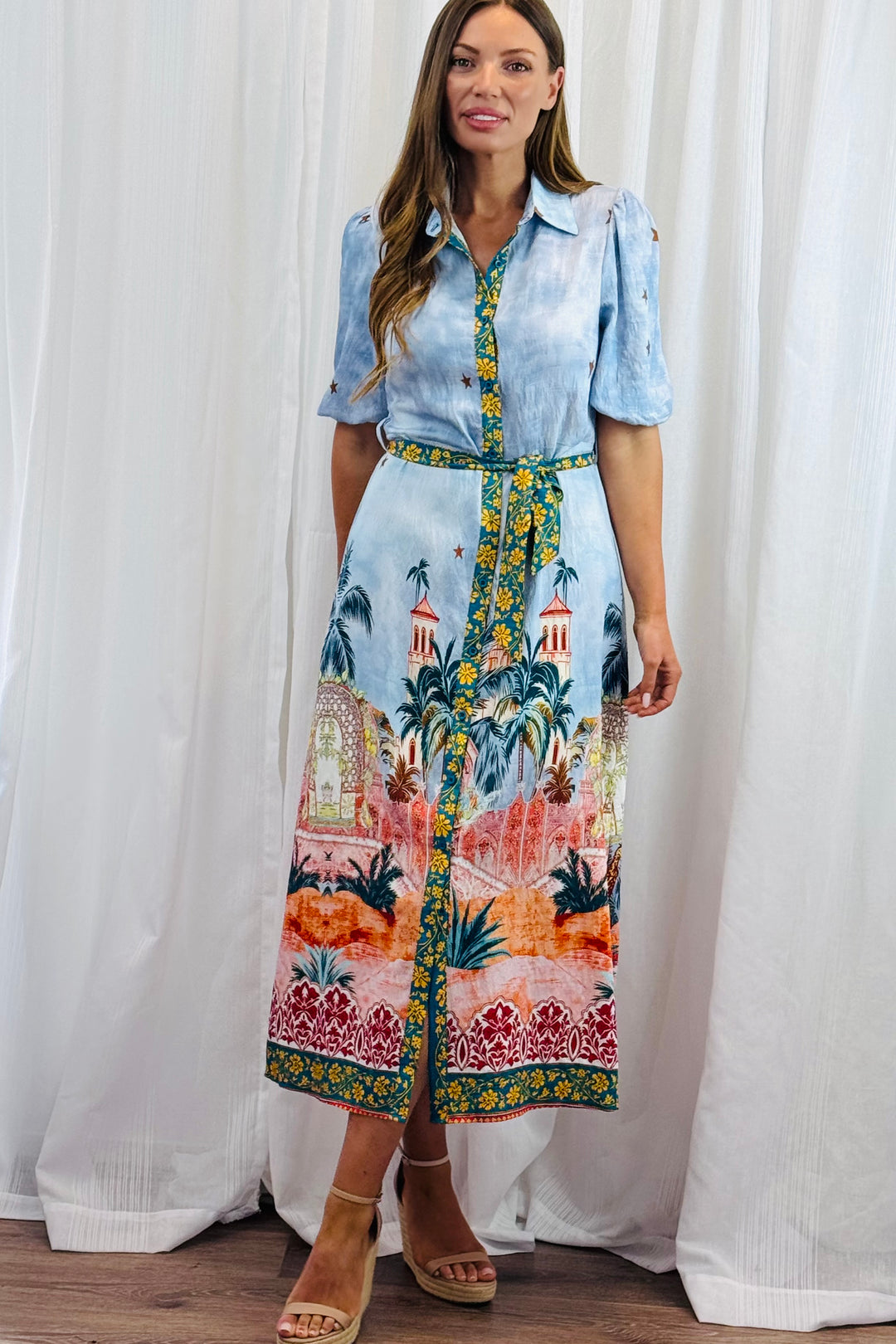 Jemma Shirt Dress in Blue Multi Print